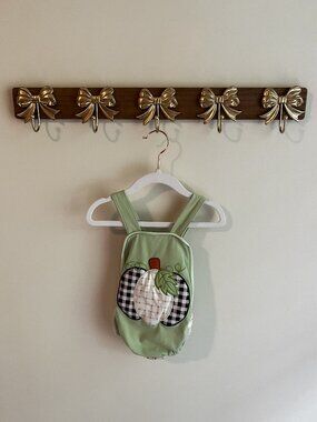 Honey Bean 12 Month Green Plaid Pumpkin Romper